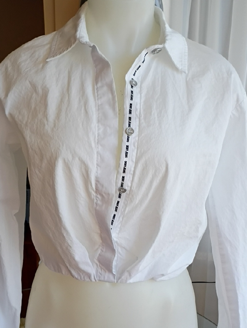 DKNY White Logo Trim Button Detail Top